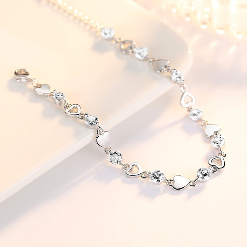 Women's 925 Sterling Silver Crystal Heart Infinity Bracelet 2