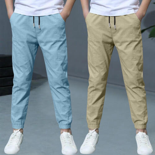 Boys Linen Pants Casual Lightweight Trousers 2 Pack 1