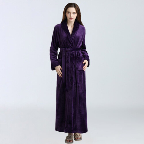 Women's Terry Cloth Robe Soft Plush Fluffy Long Purple 1