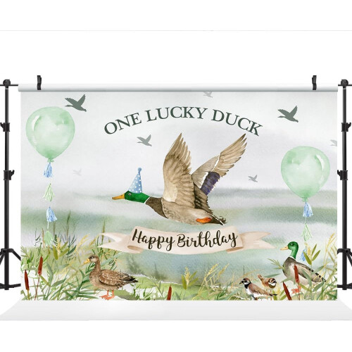 Happy 1st Birthday Backdrop 5x3ft One Lucky Duck Theme 1