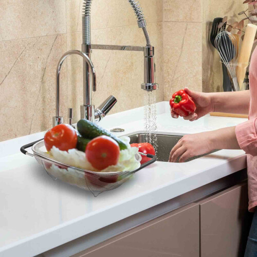 Stainless Steel Sink Colander with Handle, Oval Fine Mesh 1