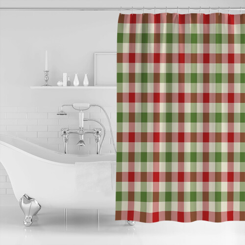 Cortina de chuveiro natalina vintage vermelha e verde, 122 x 183 cm (48 x 72 polegadas). 1