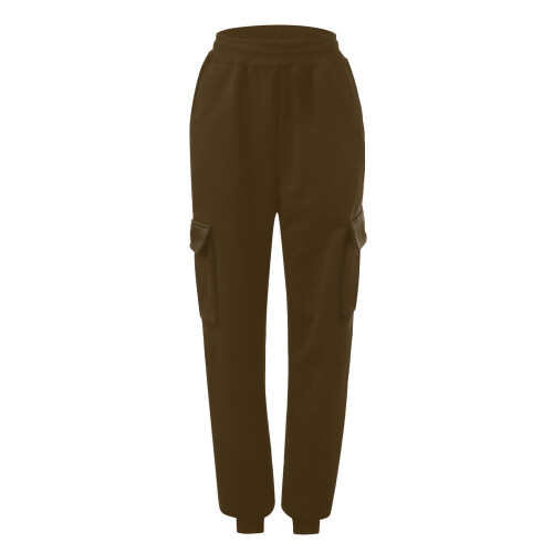 Fleece Pants Women High Waisted Brown M 2