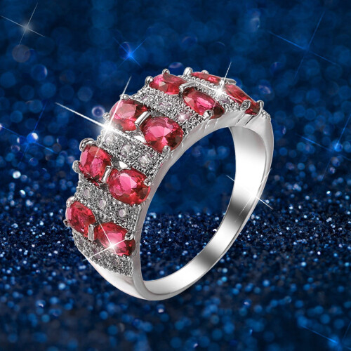 Diamond Ring Geometric Double Row Full Zircon Size 6-10 2