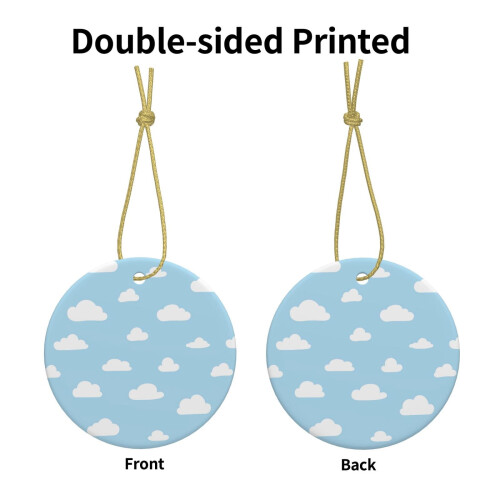 White Clouds Cartoon Blue Christmas Ornament Ceramic 1 Piece 2