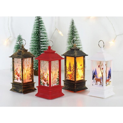 Lanterna de Natal dourada com efeito de chama LED, estilo lanterna de vento natalina. 1