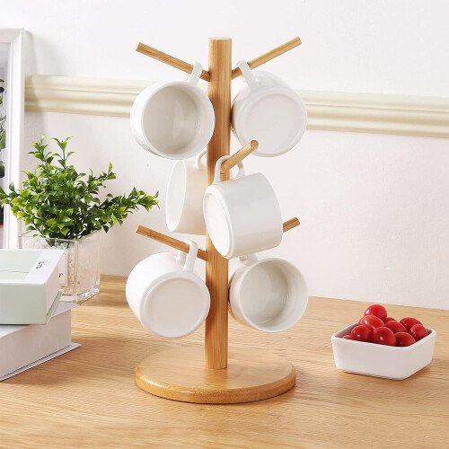 Bamboo Mug Holder Stand with 6 Hooks 1