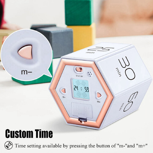 Timer esagonale con funzione silenziosa e allarme per bambini, colore bianco. 2