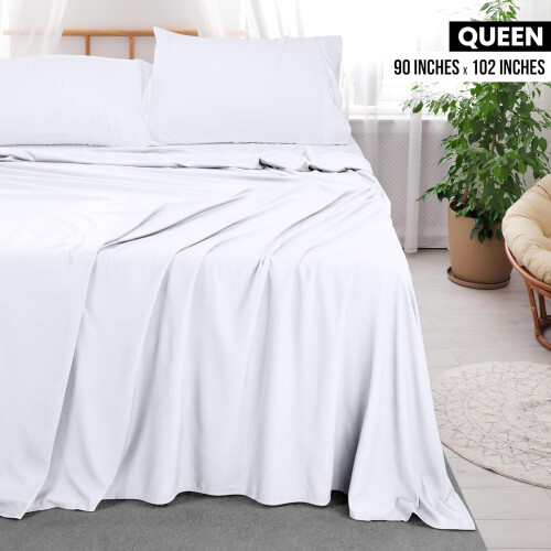 Drap plat Queen blanc en microfibre brossée (1 paquet) 1