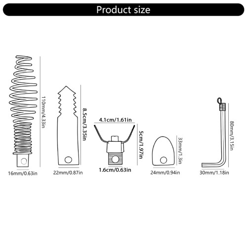 Drain Snake Drill Attachment Set 5 pcs for 4-8 inch pipes 2
