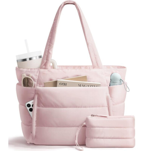 Bolsa feminina acolchoada estilo puffer, tamanho grande, para laptop de 15,6 polegadas. 1