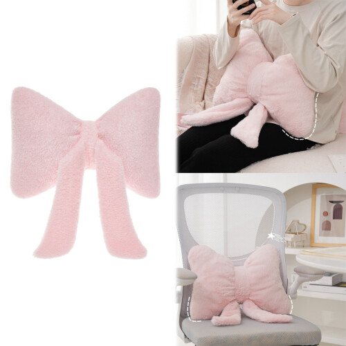 Coussin décoratif à nœud papillon, peluche rose douce 1