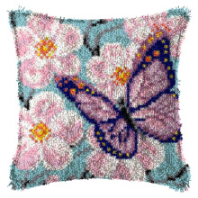 Hook Kit DIY Pillow Cover Making with Butterfly Pattern Printed Canvas Crochet Yarn Kit for Kids Adults