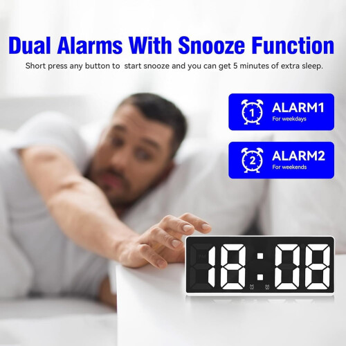 LED Alarm Clock for Student Bedroom White Large Display 2