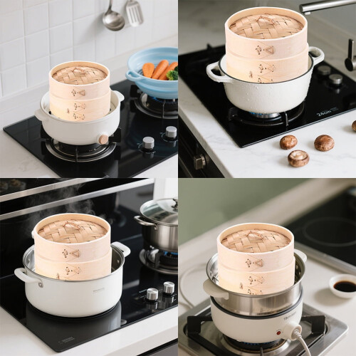 Bamboo Steamer with Lid for Food Steaming 1 Set 2