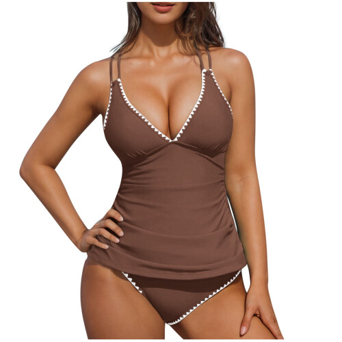Brown Plus Size Bikini Set with Lace Trim XL 1