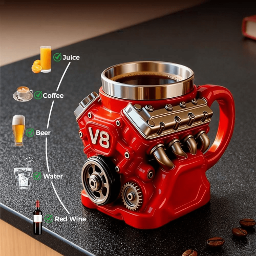 V8-motor kaffemugg Retro mekanisk design 340 ml 1