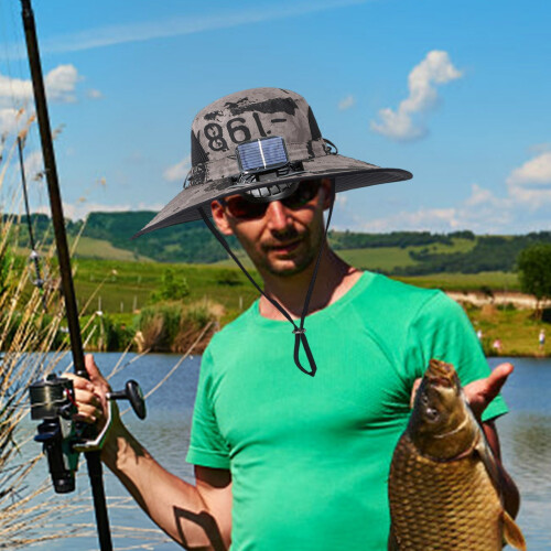 Solar-powered wide brim sun hat with fan 1 piece 2