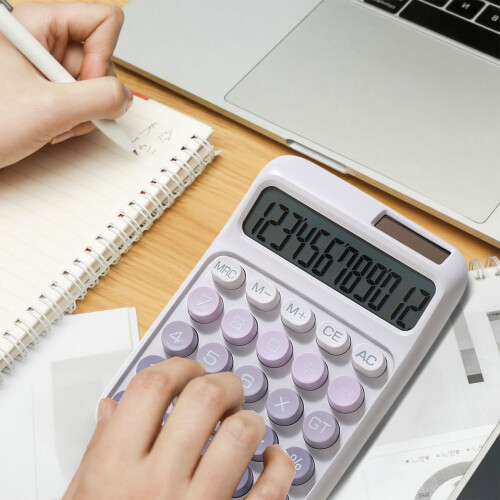 Calculadora de dupla alimentação com teclado LCD cinza de 12 dígitos 1