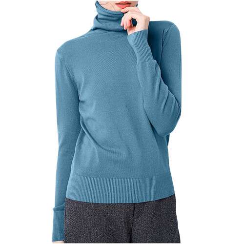 Damen-Rollkragenpullover, einfarbig, gestrickt aus Baumwolle, schmale Passform 1