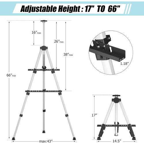Aluminum adjustable easel stand 17-66 inches black 2