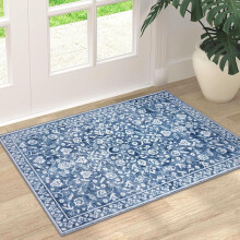 Vintage Washable Area Rug Gray Ivory Faux Wool Floral 3x5 ft
