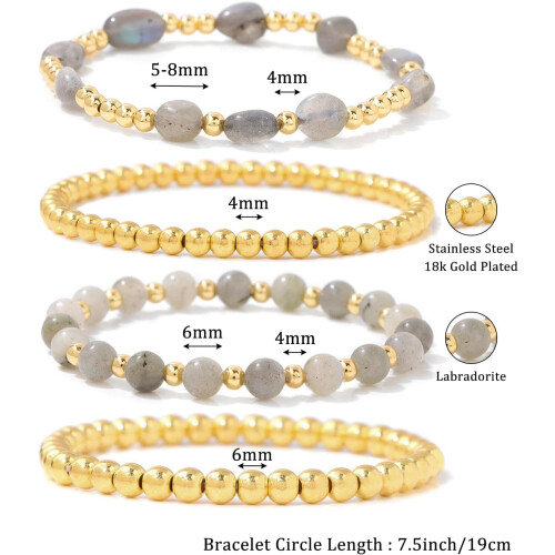Gold Beaded Bracelet for Women Natural Stone Healing Stack 1