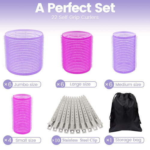 Conjunto de 33 peças de rolos de cabelo autoaderentes com presilhas e bolsa. 1