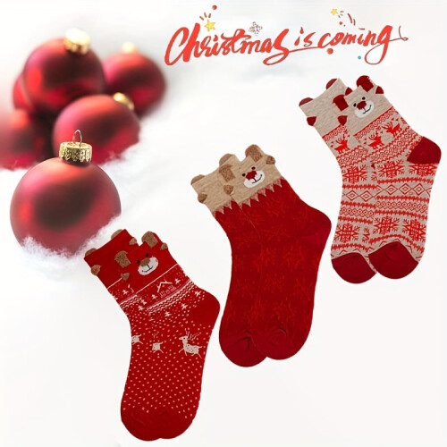 Christmas Stockings Plush Reindeer Bear Pattern 6 Pair 1