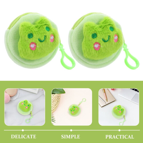 Coin Purse Green Plush Cartoon Shape 2 Pcs 2