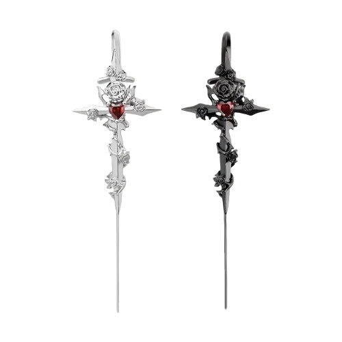 Rose Thorns Heart Stud Earrings Handmade 1 Pair 1