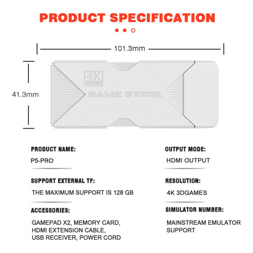 Ρετρό Gaming Stick 4K HD75000+ Ασύρματα Παιχνίδια 2