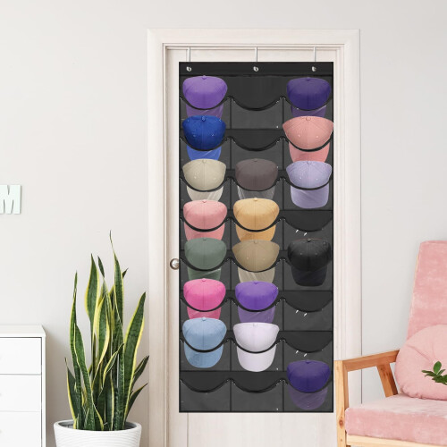 Baseball Hat Rack Over Door 24 Pocket Black 2