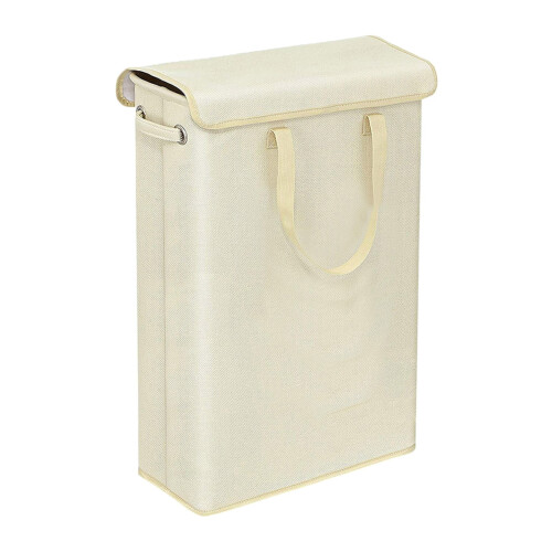 Slim Laundry Basket with Lid 45L White 1