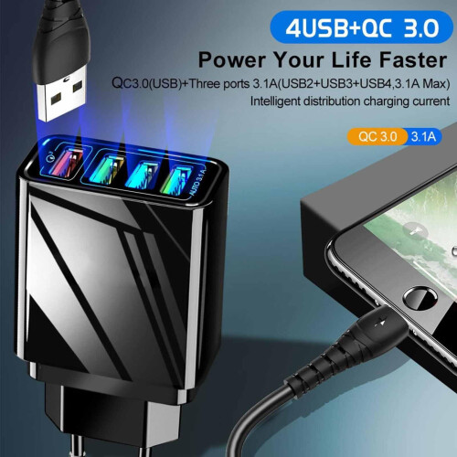 Hub Hyper Charge Pro 4 ports QC3.0 noir 2 1