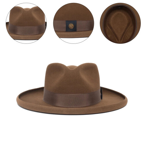 Ullhatt Vintage Fedora Bred Brätte för Herrar 1