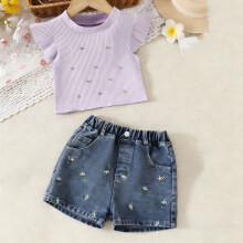 Girls' 2-Piece Set Purple Top and Floral Shorts 2-3T