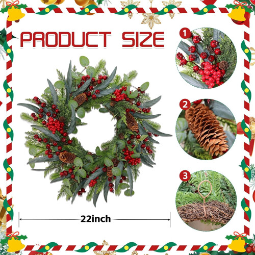 Artificial Christmas Wreath 22 inch with pine cones red 2
