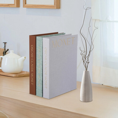 Decorative Linen Books Set Green Brown Gray 3 Pcs 2