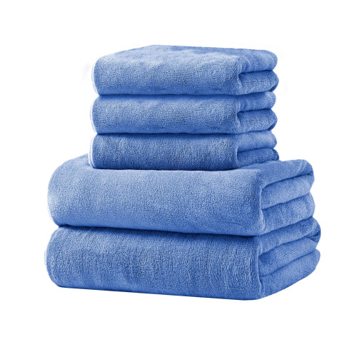 Ensemble de serviettes de luxe en lin, 5 pièces, 600 g/m², coton bleu 1