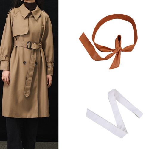 PU Faux Leather Sash Trench Coat Belt Black 1