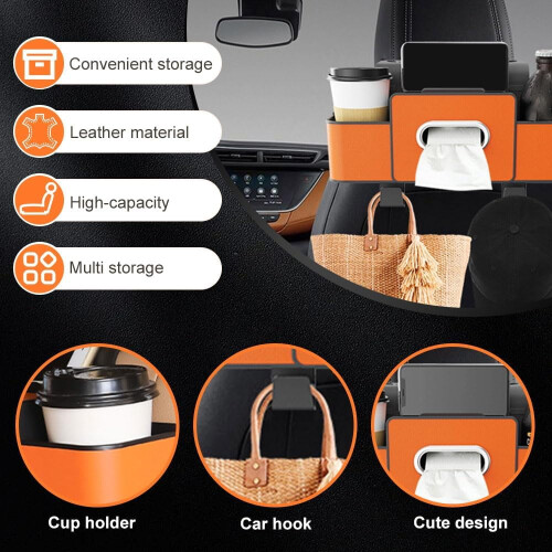 Car Seat Back Organizer 3-in-1 with Cup Holder Tissue Box 1
