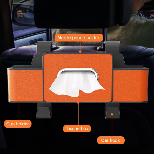Car Seat Back Organizer 3-in-1 with Cup Holder Tissue Box 2