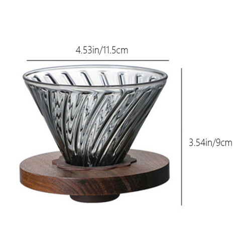 Cafetera de vidrio gris a rayas con base de madera. 2