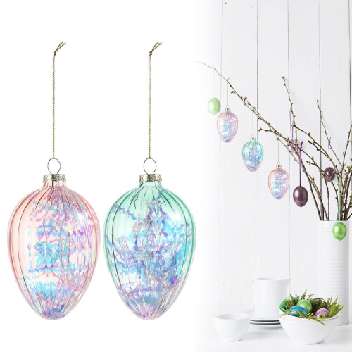 Hand Blown Glass Easter Egg Ornaments 2PCS 1
