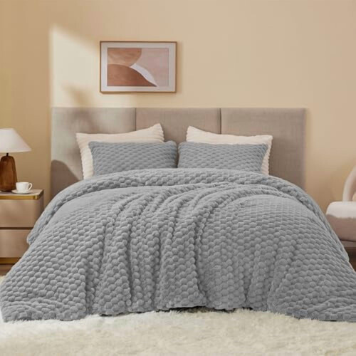 Fluffy Twin Comforter Set Light Grey Fleece 2-Pc 2