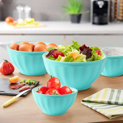 Ensemble de 4 bols mélangeurs avec couvercles en plastique rose 2