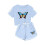 Butterfly Checkered Sleeve Outfit Set Sky Blue 2-Piece for 5