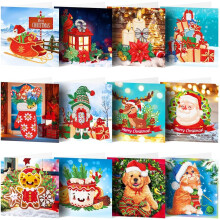 Cartes de Noël DIY Broderie Diamant Peinture 5D Lot de 12 Cartes de Vœux avec Strass et Enveloppes Kit de Loisir Créatif