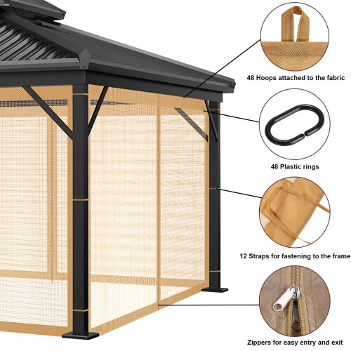 Gazebo mosquito netting 4-panel zippered screen walls for 1